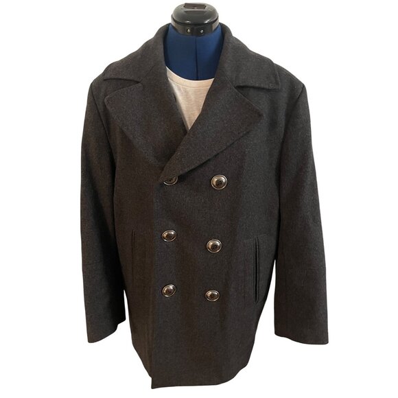 Mens Clothcraft Virgin Wool Blend Peacoat Large Double-Breasted Charcoal - Picture 10 of 16